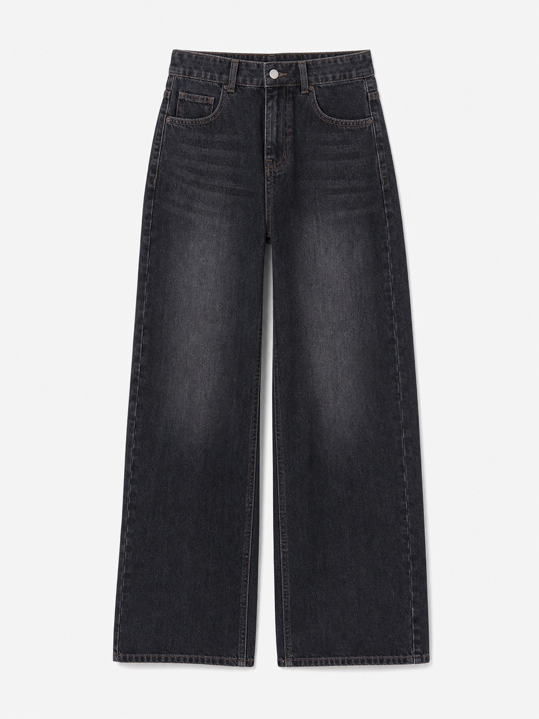 pants 深黑藍水洗寬直筒牛仔褲